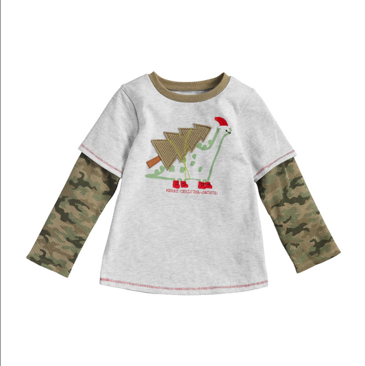 Mudpie Camo Dino Christmas Tree Tee - Necessities Boutique