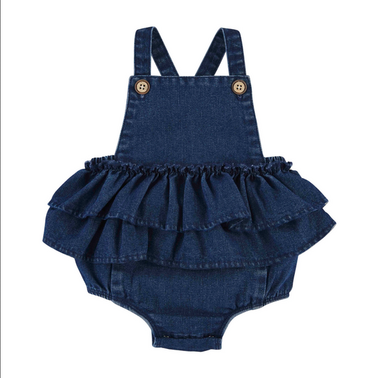 Mudpie Denim Ruffle Baby Romper - Necessities Boutique