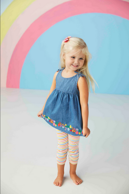 Mudpie Denim Toddler Tunic & Stripped Legging Set - Necessities Boutique