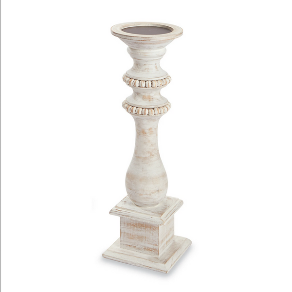 Mudpie Bead Trim White-Washed Candlestick Holders - Necessities Boutique