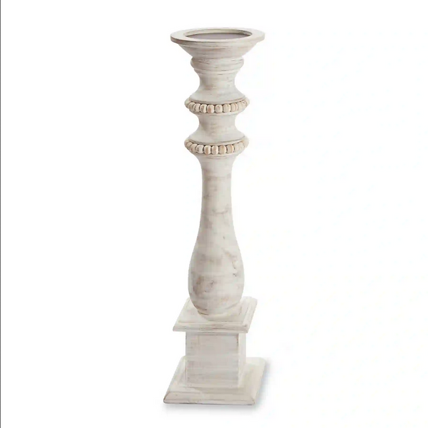 Mudpie Bead Trim White-Washed Candlestick Holders - Necessities Boutique