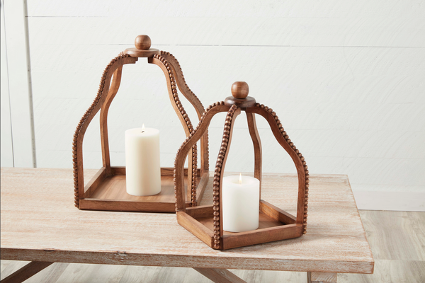 Mudpie Beaded Trim Wood Lanterns - Necessities Boutique