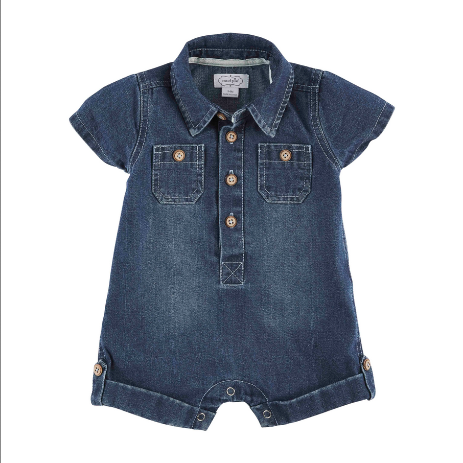 Mudpie Denim Baby Shortall - Necessities Boutique