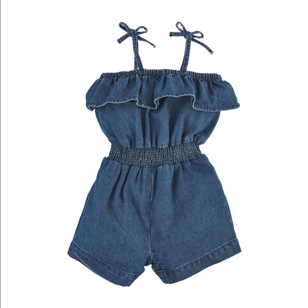 ﻿Mudpie Toddler Ruffle Denim Romper - Necessities Boutique