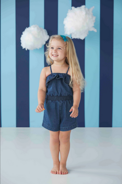 ﻿Mudpie Toddler Ruffle Denim Romper - Necessities Boutique