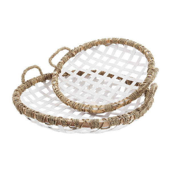 Mudpie White Woven Wood Trays - Necessities Boutique