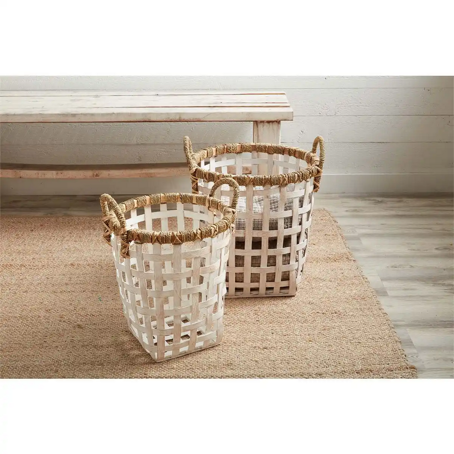 Whitewashed Seagrass Laundry Basket – with Liner