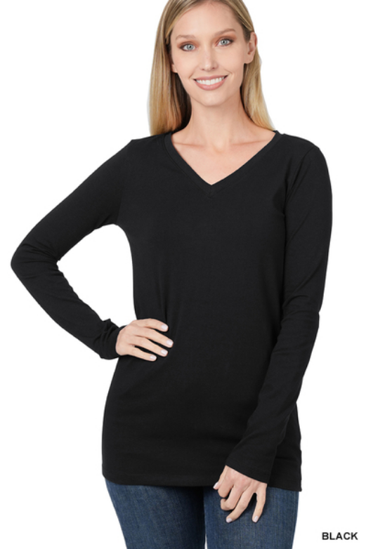 Zenana Long Sleeve Pocket T-Shirt Black Hi-Low Hem Women's Size 2XL New