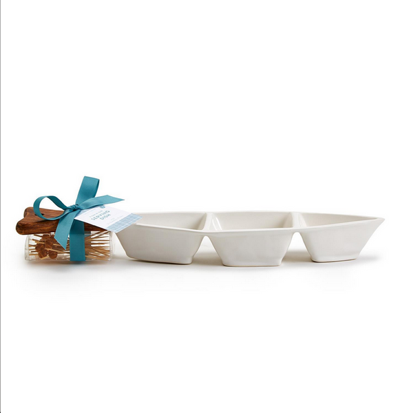 Two's Company Fish Three-Section Tidbit Tray with 20 Bamboo Picks - Necessities Boutique