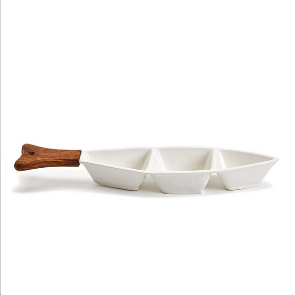 Two's Company Fish Three-Section Tidbit Tray with 20 Bamboo Picks - Necessities Boutique