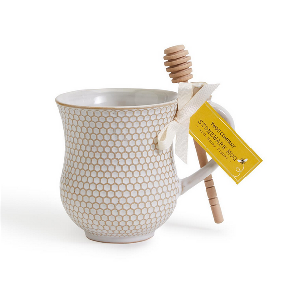 Two's Company Raised Honeycomb Pattern Mug w/ Stirrer - Necessities Boutique