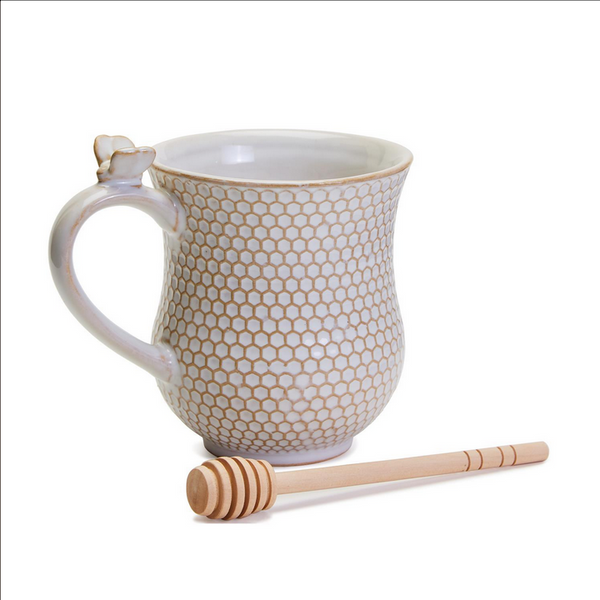 Two's Company Raised Honeycomb Pattern Mug w/ Stirrer - Necessities Boutique