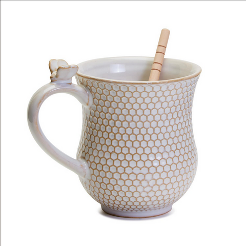 Two's Company Raised Honeycomb Pattern Mug w/ Stirrer - Necessities Boutique