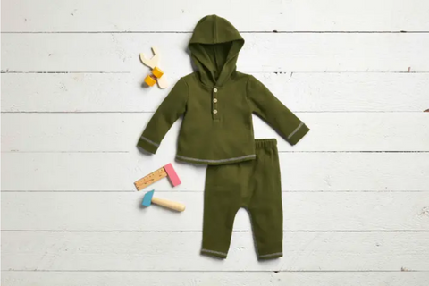 Mudpie Olive Green Thermal Baby Hoodie Set - Necessities Boutique