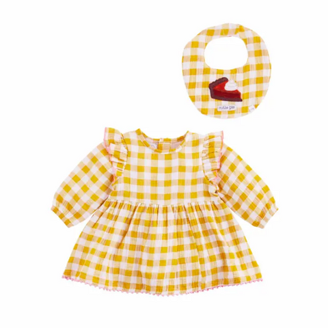 Mudpie Mustard Bufffalo Check Pumpkin Pie Reversible Bib Dress Set - Necessities Boutique
