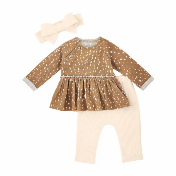 Mudpie Thermal Fawn Print Baby Outfit Set - Necessities Boutique