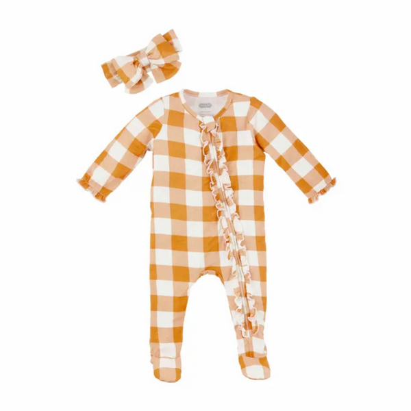 Mudpie Rust Plaid Baby Sleeper Set - Necessities Boutique