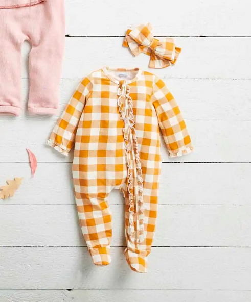 Mudpie Rust Plaid Baby Sleeper Set - Necessities Boutique