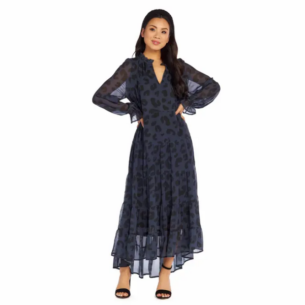 Mudpie Simone Navy Leopard Chiffon Maxi Dress - Necessities Boutique