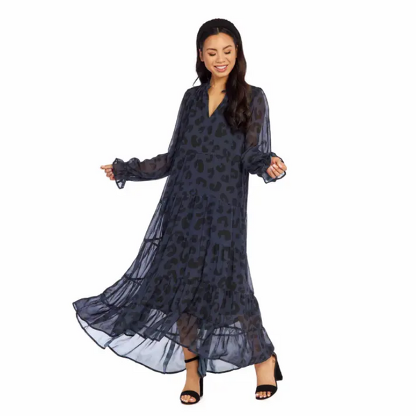 Mudpie Simone Navy Leopard Chiffon Maxi Dress - Necessities Boutique