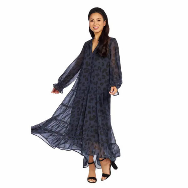 Mudpie Simone Navy Leopard Chiffon Maxi Dress - Necessities Boutique