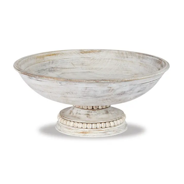 Mudpie Whitewash Beaded Pedestal Bowl - Necessities Boutique