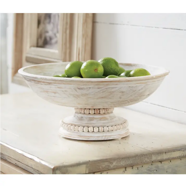 Mudpie Whitewash Beaded Pedestal Bowl - Necessities Boutique