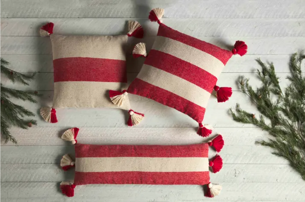 Mudpie Red & White Stripe Cotton Holiday Pillow Collection - Necessities Boutique