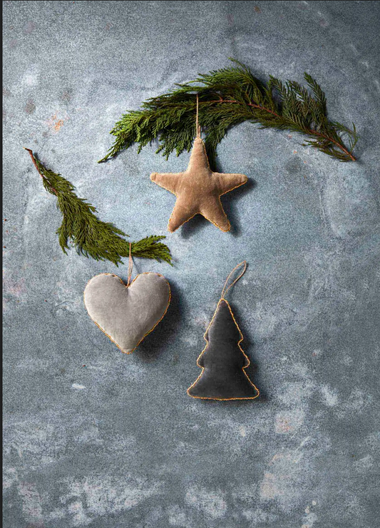 Mudpie Neutral Velvet Beaded Ornaments - Necessities Boutique