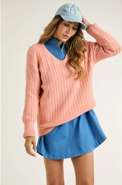 J.NNA Cable Knit Classic V-Neck Sweater - Necessities Boutique