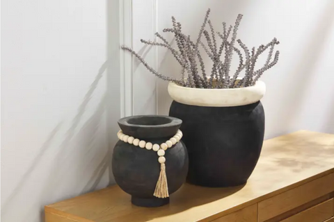 Mudpie Black Paulownia Wood Beaded Pot - Necessities Boutique