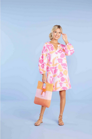 Mudpie Pam Pink Balloon Sleeve Dress - Necessities Boutique