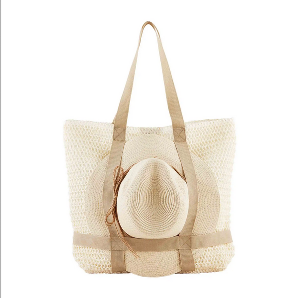 Mudpie Paper Straw Tote Bag & Hat Set - Necessities Boutique