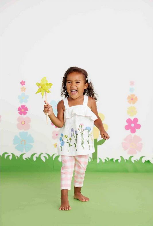 Mudpie Flower Embroidered Pinafore or Tunic/Pant Set - Necessities Boutique