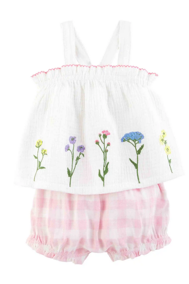 Mudpie Flower Embroidered Pinafore or Tunic/Pant Set - Necessities Boutique