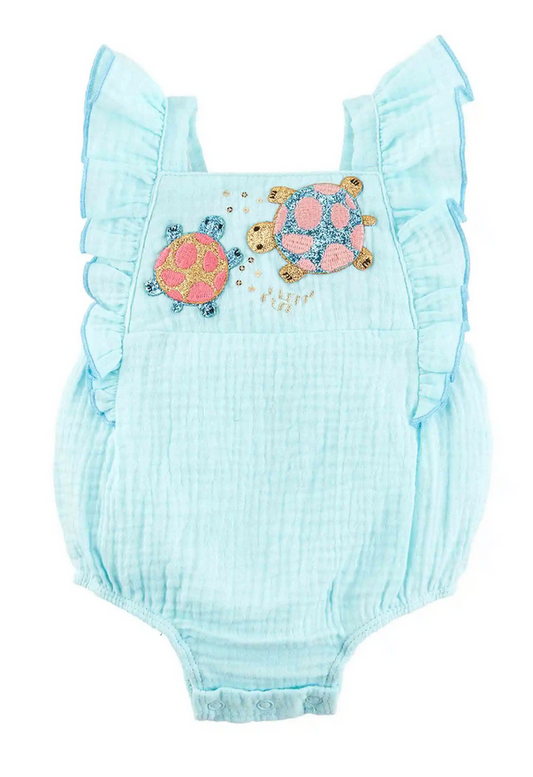 Mudpie Glitter Turtle Baby Romper - Necessities Boutique