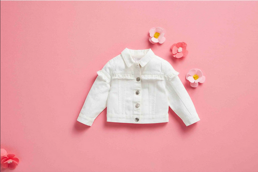 Mudpie Toddler White & Pink Denim Jacket - Necessities Boutique