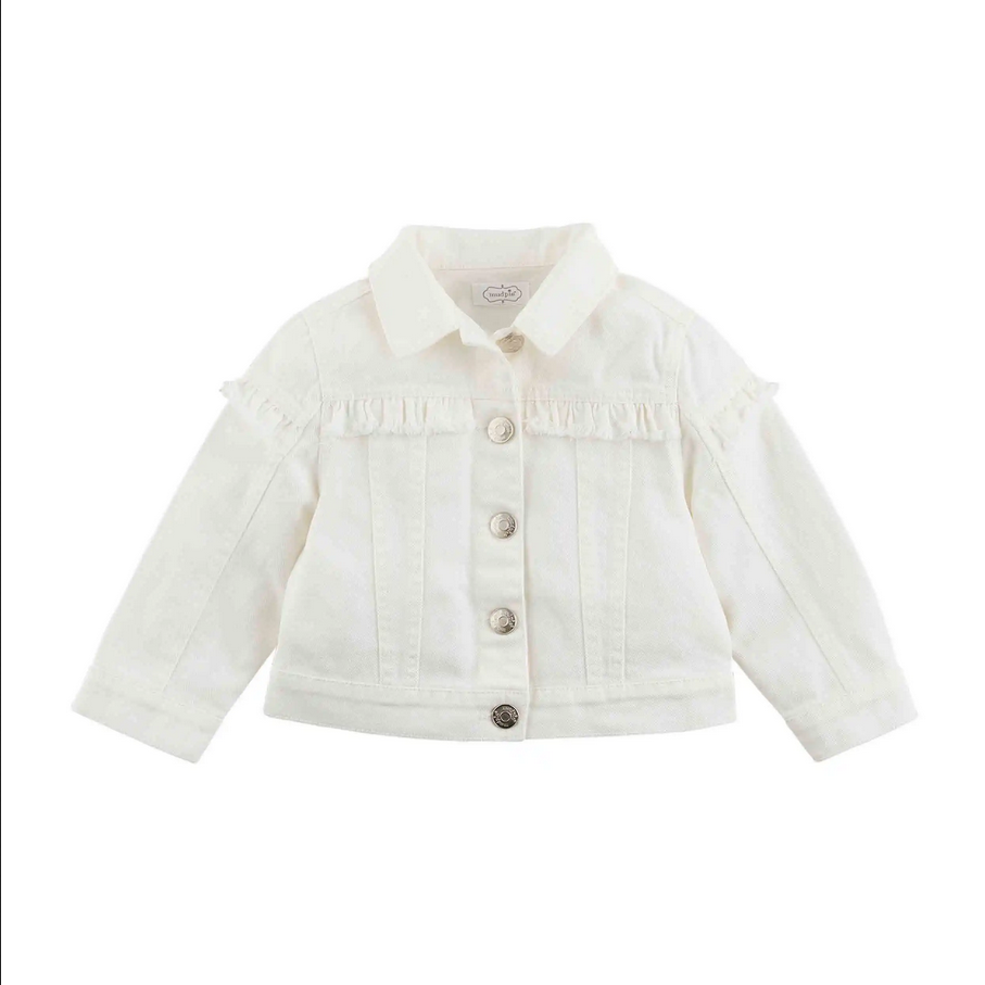 Mudpie Toddler White & Pink Denim Jacket - Necessities Boutique