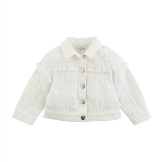 Mudpie Toddler White & Pink Denim Jacket - Necessities Boutique