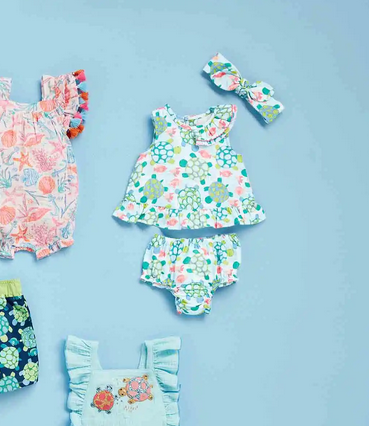 Mudpie Turtle Print Baby Pinafore Set - Necessities Boutique