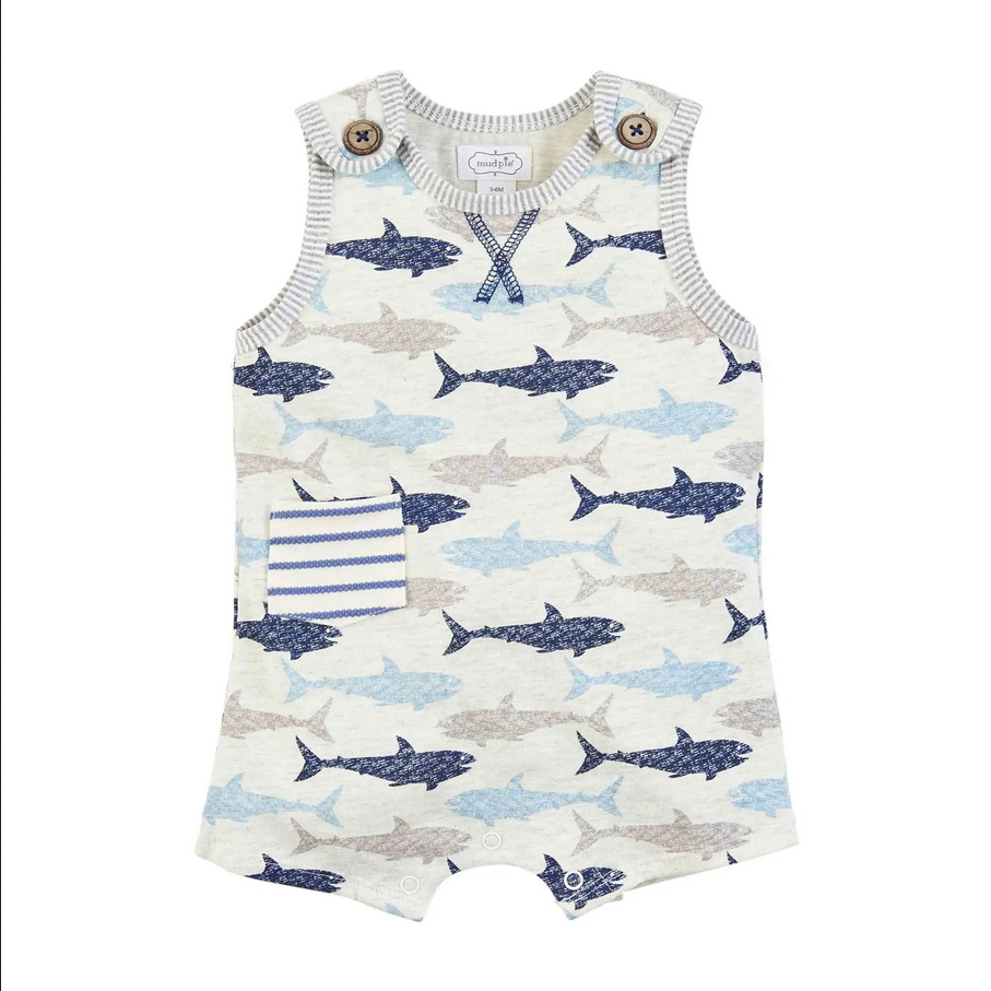 Mudpie Shark Baby Shorts Romper - Necessities Boutique