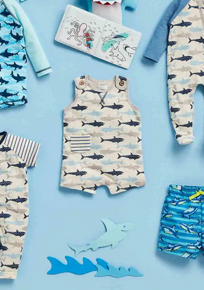 Mudpie Shark Baby Shorts Romper - Necessities Boutique
