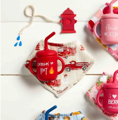 Mudpie Firetruck Silicone Cup and Bib Set - Necessities Boutique