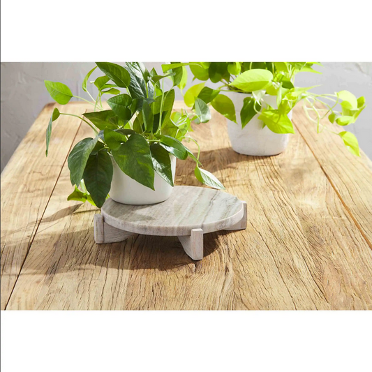 Mudpie Marble & Wood Pedestal Stand - Necessities Boutique