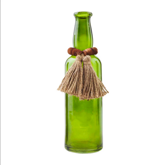 Mudpie Beaded Green Glass Bottle - Necessities Boutique