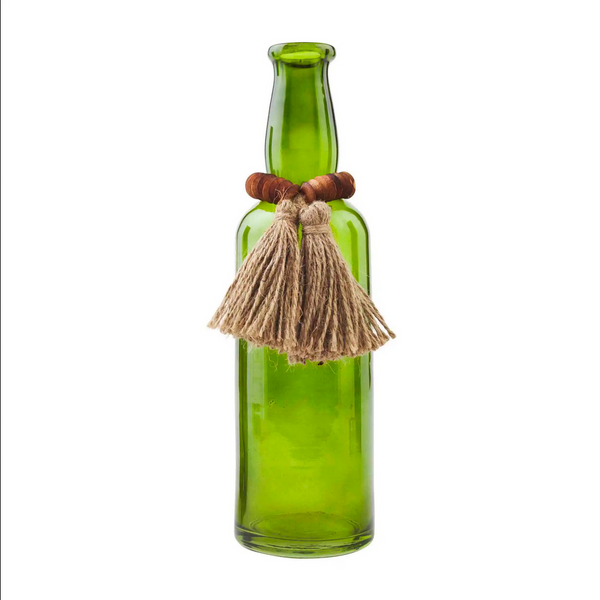 Mudpie Beaded Green Glass Bottle