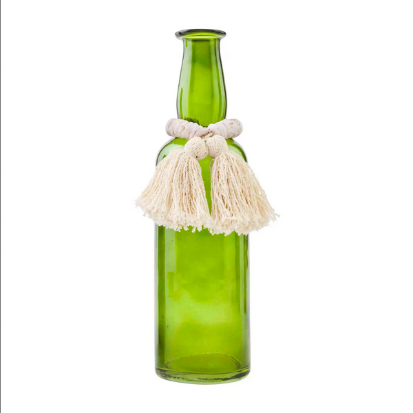 Mudpie Beaded Green Glass Bottle