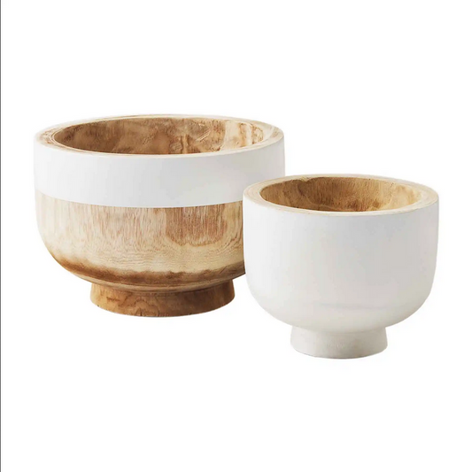 Mudpie White Two-Toned Paulownia Wood Bowls - Necessities Boutique