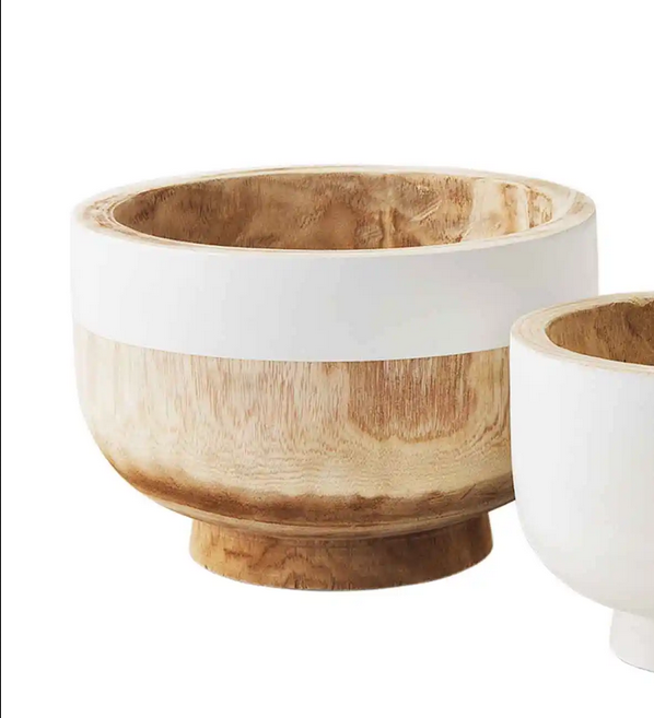 Mudpie White Two-Toned Paulownia Wood Bowls - Necessities Boutique