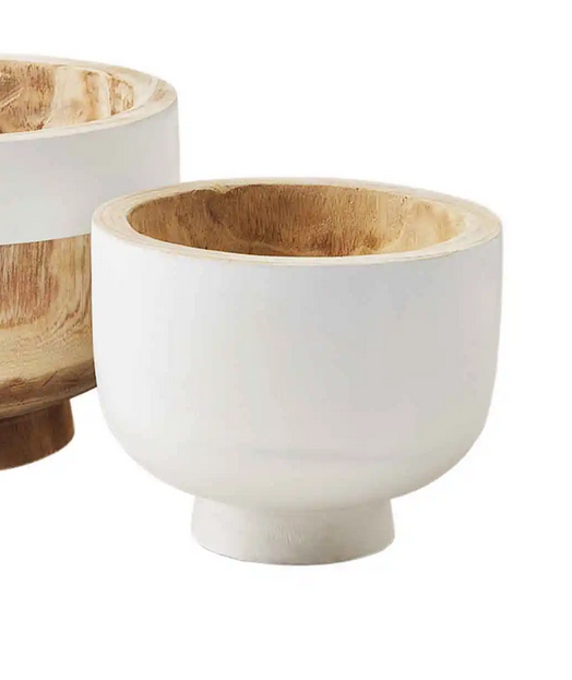 Mudpie White Two-Toned Paulownia Wood Bowls - Necessities Boutique